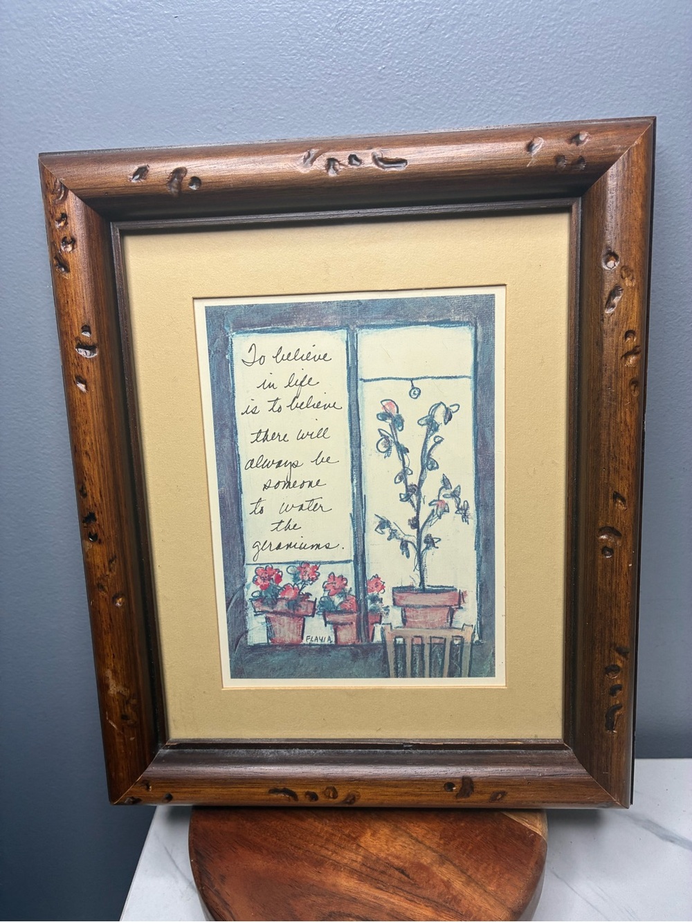 Flavia Weedn Framed Geranium Print “To Believe in Life” Rustic Wood Frame